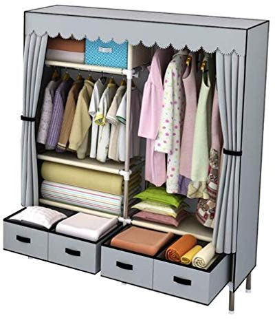 Stoffschrank, Kleiderschrank, tragbarer Schrank, Kleiderschrank, Aufbewahrungsschrank, Stehschrank, Stoffschrank, tragbarer Kleiderschrank, grau_140 x 45 x 168 cm