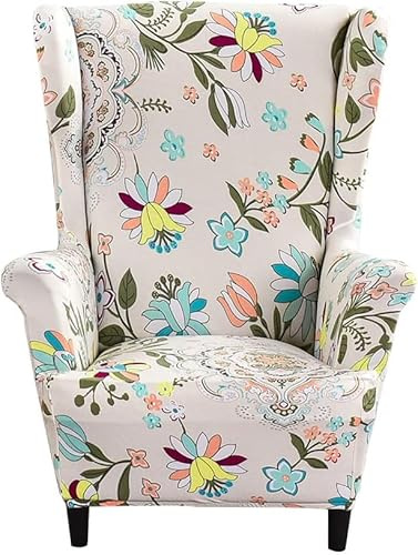 FZKun Kinder Ohrensessel Überzug, Sessel-Überwürfe Ohrensessel Schonbezüge Bezug Sesselhusse Elastisch Stretch Tiger Stuhlbezug mit Armlehne Hohe Rückenlehne Universal (Feder Beige)