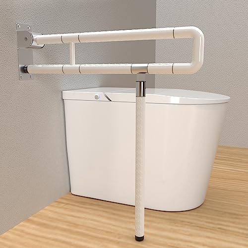 Jiubiaz Wandstützgriff Stützhilfe, 60 cm WC Haltegriff Klappbar Wandmontage Handlaufstange Unterstützt bis zu 150 kg Rutschfest Toiletten Wandstützgriff Stützhilfe für Senioren