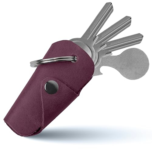 DORERO® Premium Schlüssel Organizer aus Echtleder mit Einkaufswagen-Löser, Leder Etui für 1-6 Schlüssel | Lila