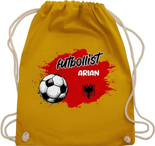 Turnbeutel Rucksack - 2026 Fussball WM Fanartikel - Personalisierbares Albanien Motiv | Individuelles Shqipëri Design | Mit eigenem Namen | Albania - Unisize - Senfgelb - name fußball em fußball.