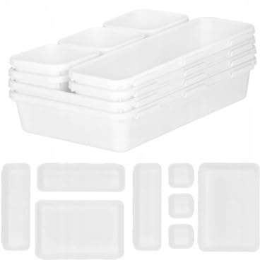 Schubladen Organizer Box 8Stk Organizer Schubladen Ordnungssystem Küche Badezimmer Kosmetik Gewürz Aufbewahrung Organisation Drawer Kunststoff Büro Schreibtisch Trenner mit Silikonmatten (Weiss)