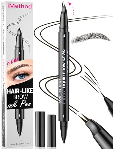 iMethod Curved Microblading Augenbrauenstift - Eyebrow Pencil 2-in-1 Dual-Ended Augenbrauenstift Micro-Gabelspitzen-Applikator & präziser Pinselspitze erzeugt natürliche Augenbrauen, Black Brown