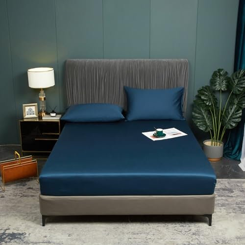 Luofanfei Bambus Lyocell Spannbettlaken 140x200cm Petrol Boxspringbett Frottee Topper Glänzend Bambusfaser Muster Bettlaken Spannbetttuch 140 x 200 Uni Spannbetttücher für Hohe Matratze bis 25-30 cm