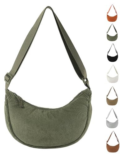 APMGONT Damen Cord Crossbody Bag, Halbmond Tasche Umhängetasche, Damen Halbmond Tasche Schultertasche Mit Einstellbar Schultergurt Lässige Umhängetasche aus Cord für jeden Anlass (Armeegrün)