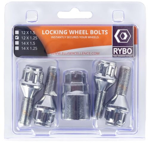 RYBO Set of 4 M12 x 1.25 Tapered Alloy Wheel Locking Bolts (30mm Thread Length)