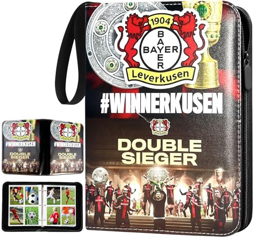 Fussball Karten Sammelalbum für 400 Karten, Fußball SammelKarten Album mit Reißverschluss und 50 Herausnehmbaren Seiten, Sport Karten Heft 4 Fächer