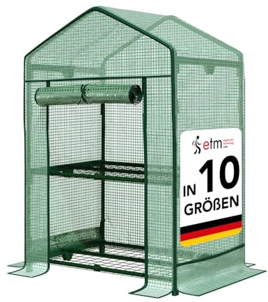 etm - Gewächshaus - Platzsparend, Hochwertiges Anzuchthaus Garten Balkon Stabil & Einfach zu Montieren (Grün, 69x49x93 Bloom 2 Etagen)