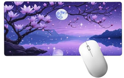 Luna Alfombrilla Ratón XXL 1400x600 mm, Alfombrilla Escritorio Mouse Pad de Goma Antideslizante, Magnolia Mouse Pad Grande Gaming, Alfombrilla Antideslizante, Desk Mat para Jugadores, PC,Oficina H-832