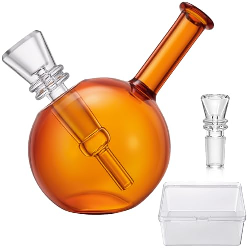 TIMSURE Mini Glas Bong, 6 cm, Handgefertigt, Borosilikatglas | Leicht & Tragbar, Kleine Bongpfeife,mit 2x 10 mm Cup Bowls, Kunststoffbox