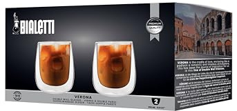 Bialetti Verona Double-Wall Glass Cups, 8.4 oz (250 ml), Set of 2, Espresso, Cappuccino & Iced Drinks, Clear