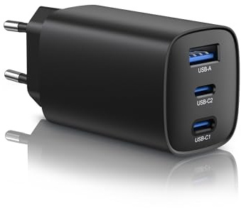 65 W USB-laddare - C snabb, 3 portar snabbladdare, för MacBook Pro/Air, iPad Pro, iPhone 16/15/14/13/12, Samsung Galaxy S24/S23, Google Pixel (65W svart)