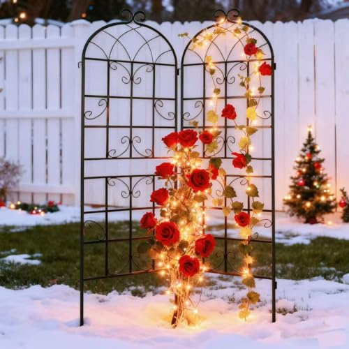 YOBAZAN 2 Pack 71x20in Garden Trellis, Black Metal Coating Rustproof Perfect for Supporting Climbing Plants Outdoor Roses, Vines, Flowers, and Vegetables