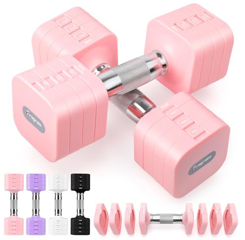 Fragraim 5 KG x 2 Mancuernas Regulables, Juego de Pesas Libres para Mujeres y Hombres Juegos de Pesas de Mano Juegos de Mancuernas Regulables para Gimnasio - Rosa