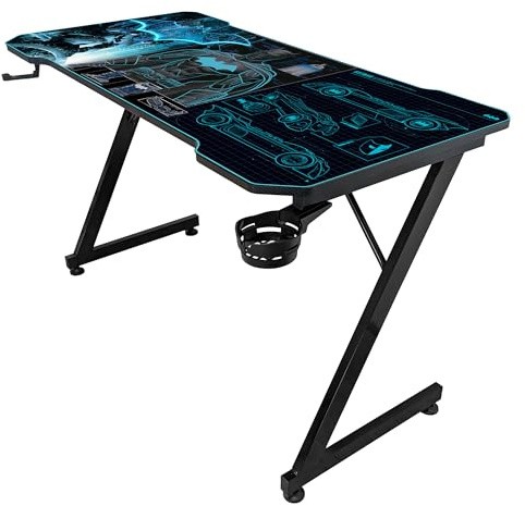 Subsonic - Bureau Gaming Ergonomique Finition Carbone avec Tapis de Souris XXL Batman pour PC Gamer - Licence Officielle – Plateau et piètement Noir