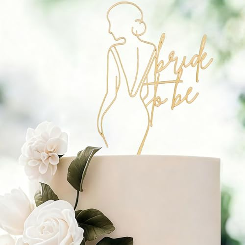 Bride to Be Cake Topper Gold Acrylic, Gold Glitter Hen Party Cake Toppers, Wedding Cakes Topper, HSC Bridal Shower Cakes Decoration, Bridal Wedding Engagement Bachelorette Party Supplies