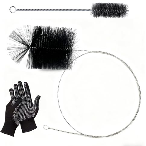 QingWing 2 Pezzi Kit Pulizia Canna Fumaria con Guanti Neri, Acciaio Inossidabile Scovolo Canna Fumaria con Asta di Spinta e Spazzola per Tubi da 30 cm per Camino, Tubo della Stufa, Tubo del Fumo