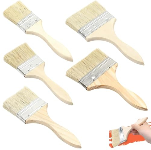 5 pinceles de pintor, pincel para pintura exterior, pincel plano, pincel plano con mango de madera, pinceles para aceite de madera y barniz, 5 tamaños, para barnices, barnices, aceites, pinturas de