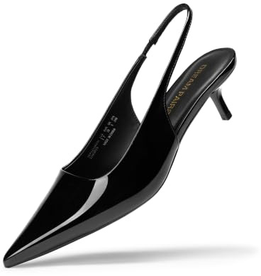 DREAM PAIRS Women's Pumps Kitten Slingback Low Closed Heels,Black-Pat,10 | 1.77 Inch Comfortable Pumps Pointed Toe Wedding Party Elegant Business Casual Work Dress Shoes