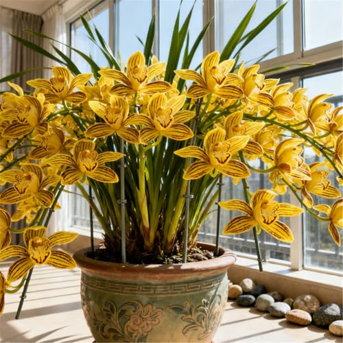 Varietà rara - Orchidea Cymbidium perenne resistente al freddo - Rizoma di orchidea Cymbidium - Decorazione per scrivania e davanzale-5 PCS-J