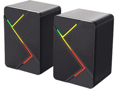 SHOOYIO Altavoz pequeño con iluminación LED personalizable, alimentación USB, caja de sonido auditivo transparente para amantes de la música y los juegos de PC