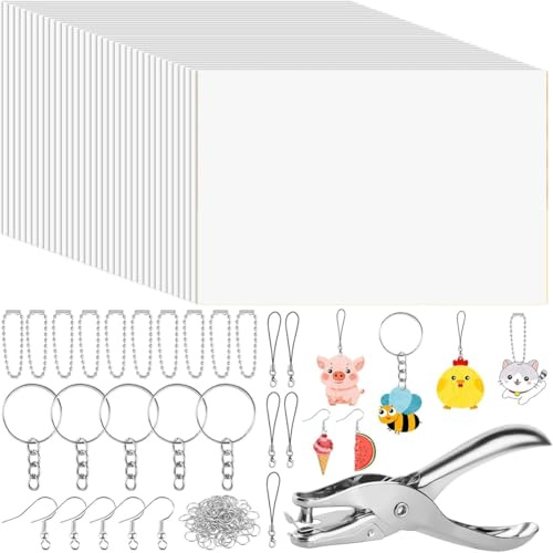 Rastapulz 156-Teiliges Schrumpfkunstwerk, Schrumpffolie, 30-Teiliges Papier-Schlüsselanhänger-Werk, zum Basteln, Handabdruck, Muttertagsmarkierung