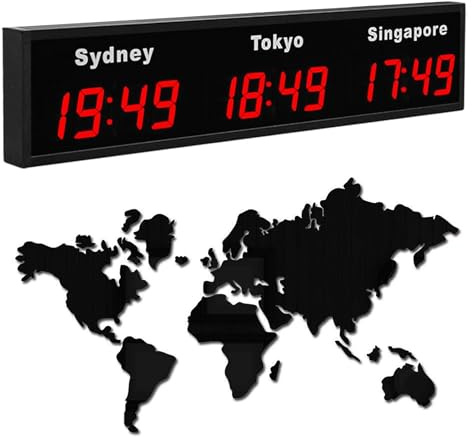 Grande orologio digitale a LED con fusi orari multipli con città personalizzabili, display HD, montaggio a parete per interni per hotel e aziende