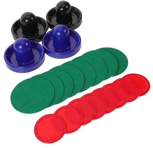 Alasum 2 Set Set Accessori Air Hockey da Tavolo con Spingitori 96Mm Blu e Neri, Dischi 64Mm Rossi e Tamponi Anti-Pelucchi, Ricambi Leggeri e Portatili per Gioco Famiglia e Feste Indoor