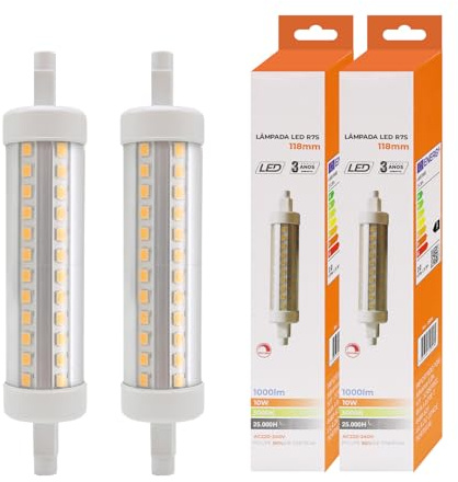 Maxled, Light is Led! 2x Bombillas LED R7S 118mm 10W 1000lm Regulable Blanco Cálido 3000K Equivalente 75W Lámpara Halógena Slim Lineal R7S Tipo Base de Doble para Iluminación del Hogar Luz de 360°