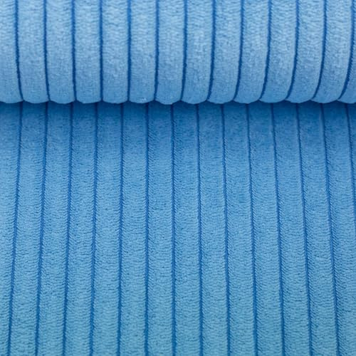 Swafing Polsterstoff Cord-Samt WANJA, 100% Polyester, Rippenbreite 1 cm, Abriebfest >90.000 Zyklen, Möbelstoff & Taschenstoff (Türkis-842)
