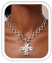 Dochais Chunky Gold Necklace for Women Non Tarnish Gold Silver Cross Necklace Large Cross Pendant Trendy Adjustable Toggle Necklaces for Women Christmas Easter Gifts