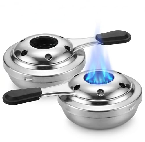IFUDE 2 Stück Tragbarer Fondue Brenner Set, Edelstahl Stövchen Brennpastenbehälter, Brennpaste Fondue Für Picknick, Dry Pot Cuisine, Wandern, Kochen,Grillen,Buffet