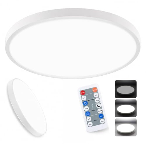 GOOSKI LED Deckenleuchte mit Bewegungsmelder, 5.8G Radar Sensor Deckenlampe, IP44 Wasserdicht, Fernbedienung, 30%-100% Dimmbar, Dauerlichtmodus, Badleuchte Flurlampe für Bad Flur Keller Balkon 10-20㎡
