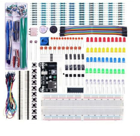 Basic Electronics for Starter Kit with 830 Tie-Points Breadboard and Power Supply, Solderless Board Set with Resistors, LEDs, Jumpers for Arduino DIY Projects