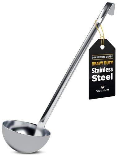 Vollum Metal Ladle Stainless Steel – Heavy Duty One-Piece Large Soup Ladle with Long Handle for Gravy, Stew, Sauce – Kitchen Utensils for Cooking - 6 Ounce (3.6 Bowl Diameter, 12.1 Handle Length)