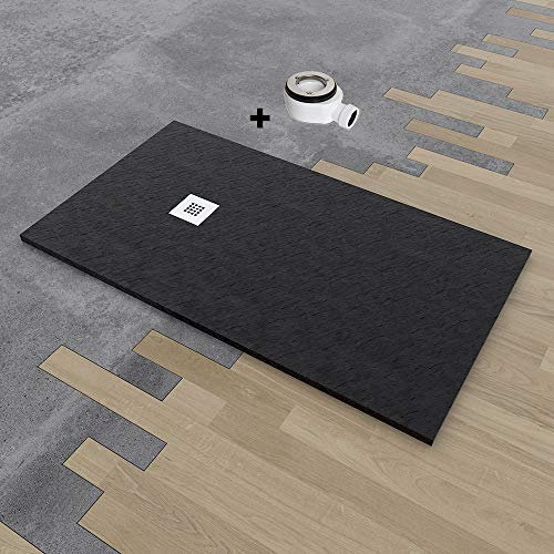 PLATO DUCHA RESINA CARGA MINERAL EFECTO PIZARRA 80X80 NEGRO RAL 9005