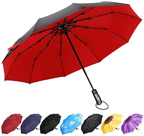 YumSur Compact Umbrella - Travel Folding Umbrella Fast Drying, Windproof Reinforced Frame, Automatic Open & Close, Double Canopy, Lightweight 10 Ribs Umbrella for Men, Women, Children