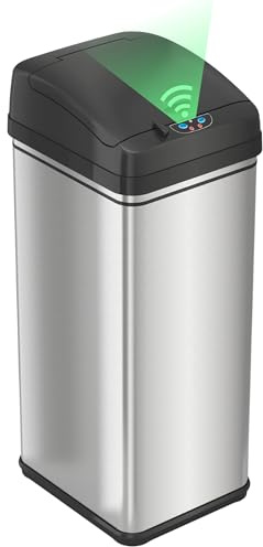 iTouchless 50 Liter / 13 Gallon Sensor Dog-Proof Kitchen Trash Can with Lid Lock and AbsorbX Odor Filter, Touchless Lid, Stainless Steel Garbage Recycling Bin for Kitchen, Home, Office, Business