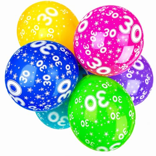 Happium - 10er-Pack Latex-Geburtstagsballons mit verschiedenen Zahlen, 12 Zoll (Zahl 30), Ballons für Mädchen und Jungen, Geburtstagsdekoration zum 30. Geburtstag, Party zum 30. Jahrestag