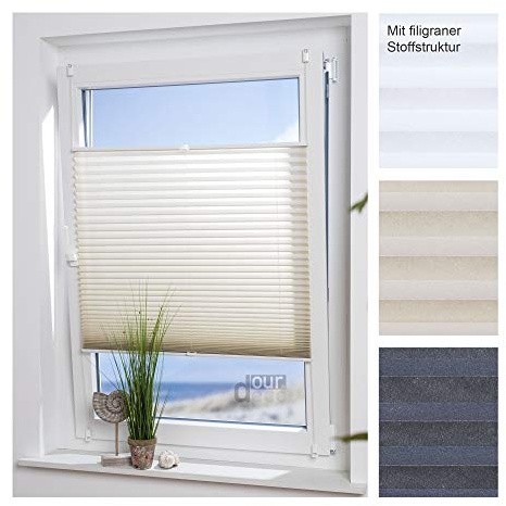 ourdeco® Plissee Easy / 65 x 130 cm (Breite x Höhe) Sand/lichtdurchlässig, Blickdicht
