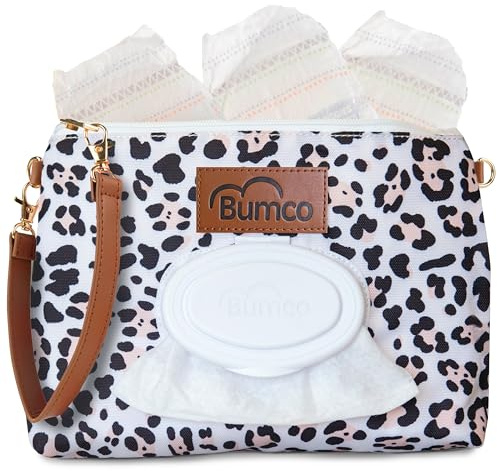 Baby Bumco Wickeltasche, wasserabweisend, leicht, nachfüllbarer Feuchttuchspender, tragbares Wickelset (Schneeleopard)