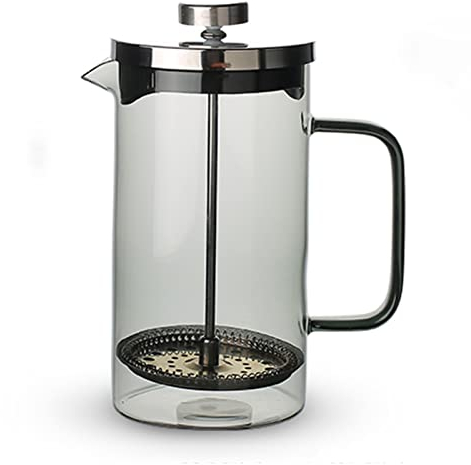 Kaffeebereiter,Abnehmbarer Hitzebeständiger Handfilter Kaffeepresse Aus Borosilikatglas,Hitzebeständige French Press,304 Edelstahl Kaffeekanne Mit 3 Filtern,Spülmaschinenfest ( Color : Black gray )