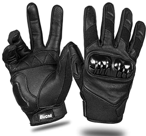Buchii Leather Motorcycle Gloves Men & Women Multi Purpose Hard Knuckle Cover Full Finger Motorbike Gloves for BMX ATV MTB Riding Road Racing Cycling Climbing Motocross