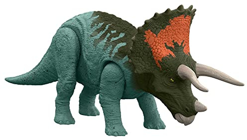 Jurassic World Dominion Attacco Ruggente - Triceratopo, action figure dinosauro con movimenti e suoni per gioco classico e digitale, Giocattolo e regalo per Bambini 4+ Anni, HDX40