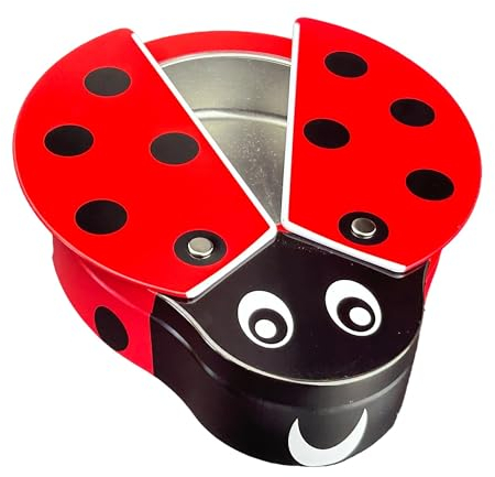 MediMuc Marienkäfer mit abklappbaren Flügeln und transparentem Sichtfenster - Geschenkdose, Osterdose, Bonbondose - Maße: (Länge x Breite x Höhe): 18,0 x 14,0 x 4,0cm