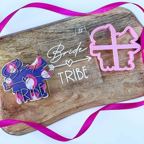 LissieLou Bride Tribe Style 2 Hen Party Cookie Cutter and Embosser Icing Stamp Fondant Embosser Hen Party Theme - Light Pink/Clear