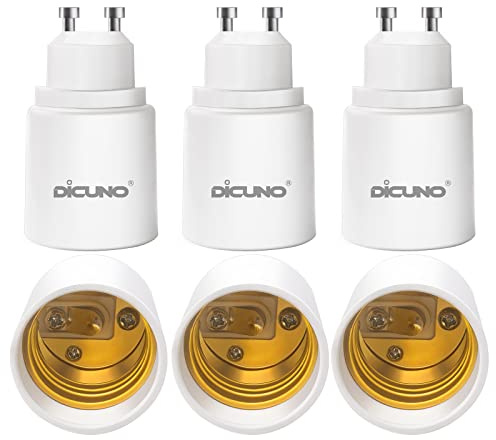 DiCUNO GU10 to E26 Light Bulb Socket Adapter, 2-pin Base to Standard E26 Screw Base Bulb Socket Converter, Maximum 200W and 150℃ Heat-Resistant, 6 Packs