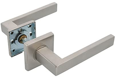 Amig - Set di Maniglie con Rosetta Interna per Porte | Mod. SUKI | 54 x 54 mm | Quadretto da 8 mm | Design Elegante e Semplice | Acciaio Inossidabile | Argentato Opaco