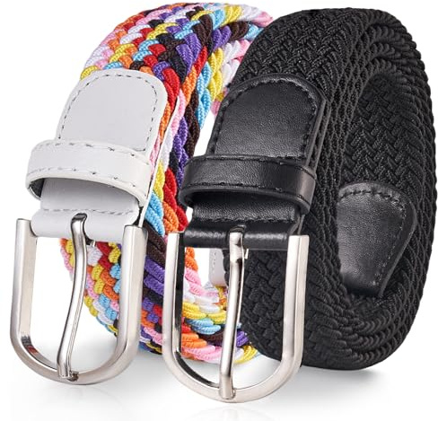 TANGCHAO 2er-Pack Stretchgürtel Flechtgürtel, Gürtel Damen und Herren | Elastischer geflochtener Stoffgürtel, bequem taillengerecht ohne Druck, 90–135cm lang, 3,3cm breit, ideal für Jeans & Alltag