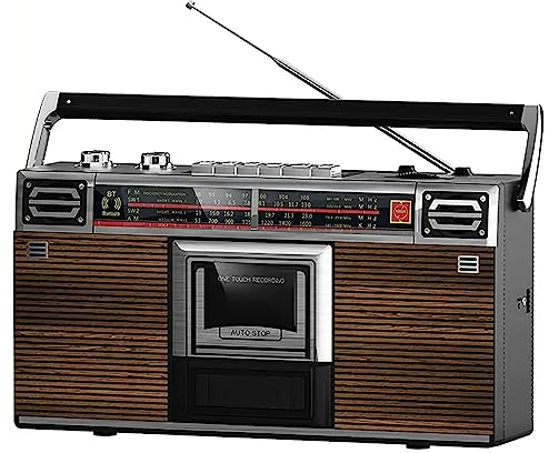 Radio-Kassettenrekorder, Retro-Kassettenrekorder, integrierter Lautsprecher, unterstützt Transkriptionsfunktion und Bluetooth-Verbindung, Subwoofer-Einstellfunktion, klassischer Retro-Stil der 80er